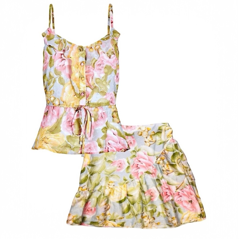 NWT Set Outfit 2 Piece Floral Ruffle Peplum Top and Skirt Matching Lot 4 Medium